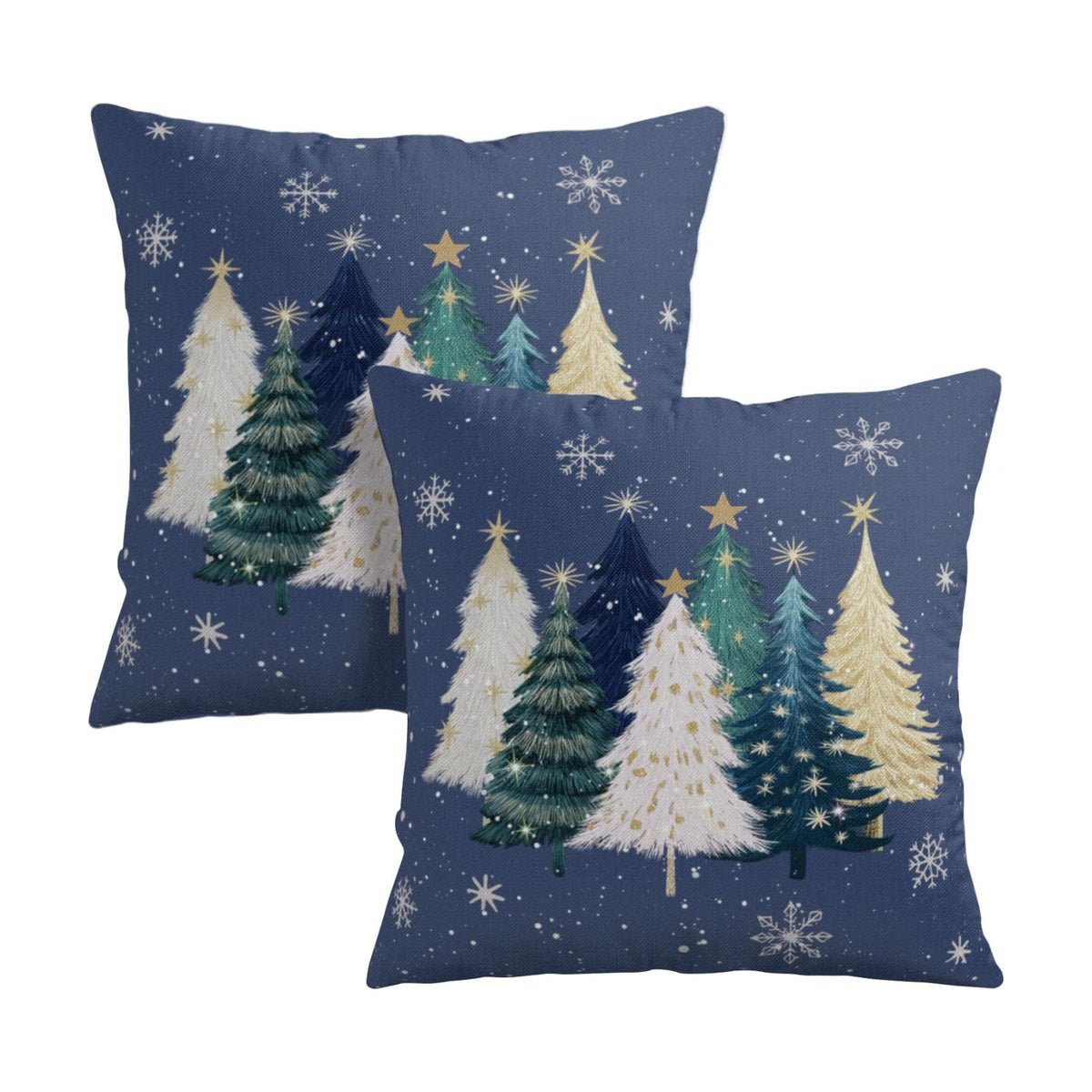 Blue Christmas Pillow Covers 20x20 Set of 2 Teal White Gold Xmas Tree Snowflakes Decorative Outdoor Throw Pillow Cases Winter Holiday Farmhouse Cushion Cover for Sofa Couch Patio