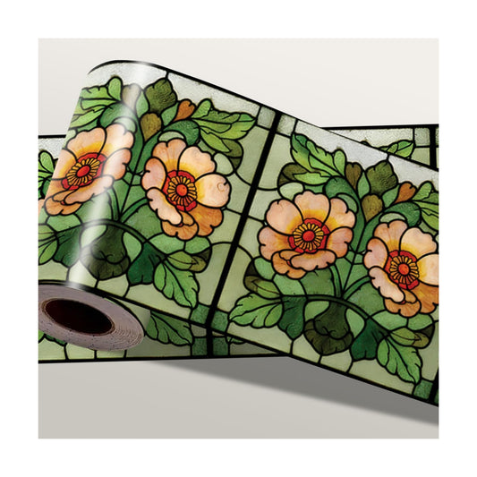 Wallpaper Border Peel and Stick Wall Border Self Adhesive Vintage / Stained Glass Floral / 196 x 4