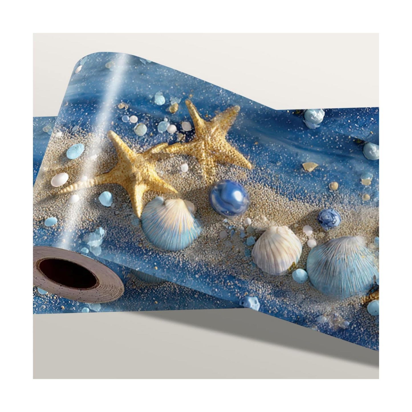 Wall Border Peel and Stick Coastal Beach Seashell Self Adhesive / Ocean Starfish / Blue / 196 x 4