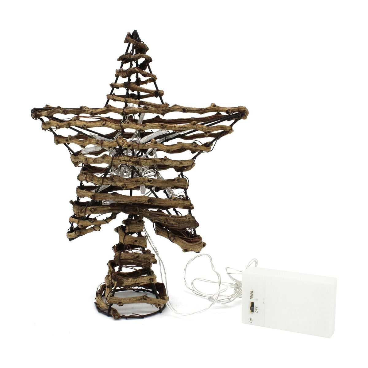 CVHOMEDECO. Rustic Rattan Christmas Tree Star Topper with LED Lights, Farmhouse Christmas Tree Toppers Decoration, 8 x 10 Inch