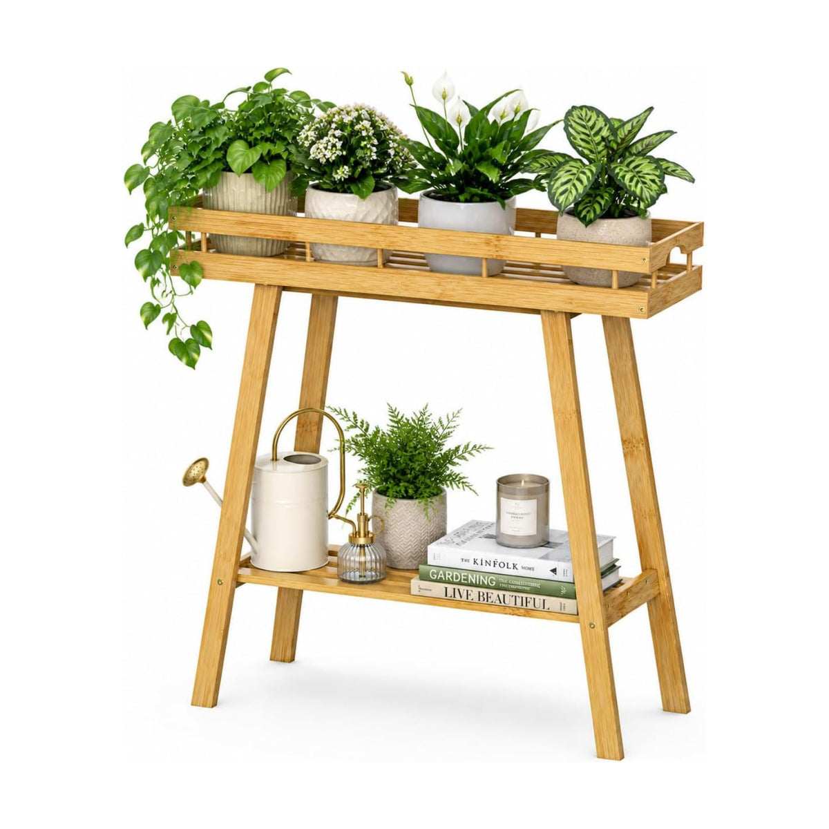 BAMBANG Bamboo Plant Stand Indoor, 2 Tier Small Plant Table, Tall Plant Stand for Indoor Plants, Window Sill Plant