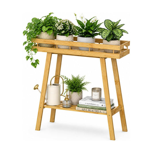 BAMBANG Bamboo Plant Stand Indoor, 2 Tier Small Plant Table, Tall Plant Stand for Indoor Plants, Window Sill Plant
