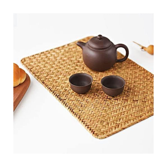 8 Pack Rectangular Woven Placemats, Rattan Wicker Table Mats, 17" x 12", Natural Seagrass Place Mats for Dining Table