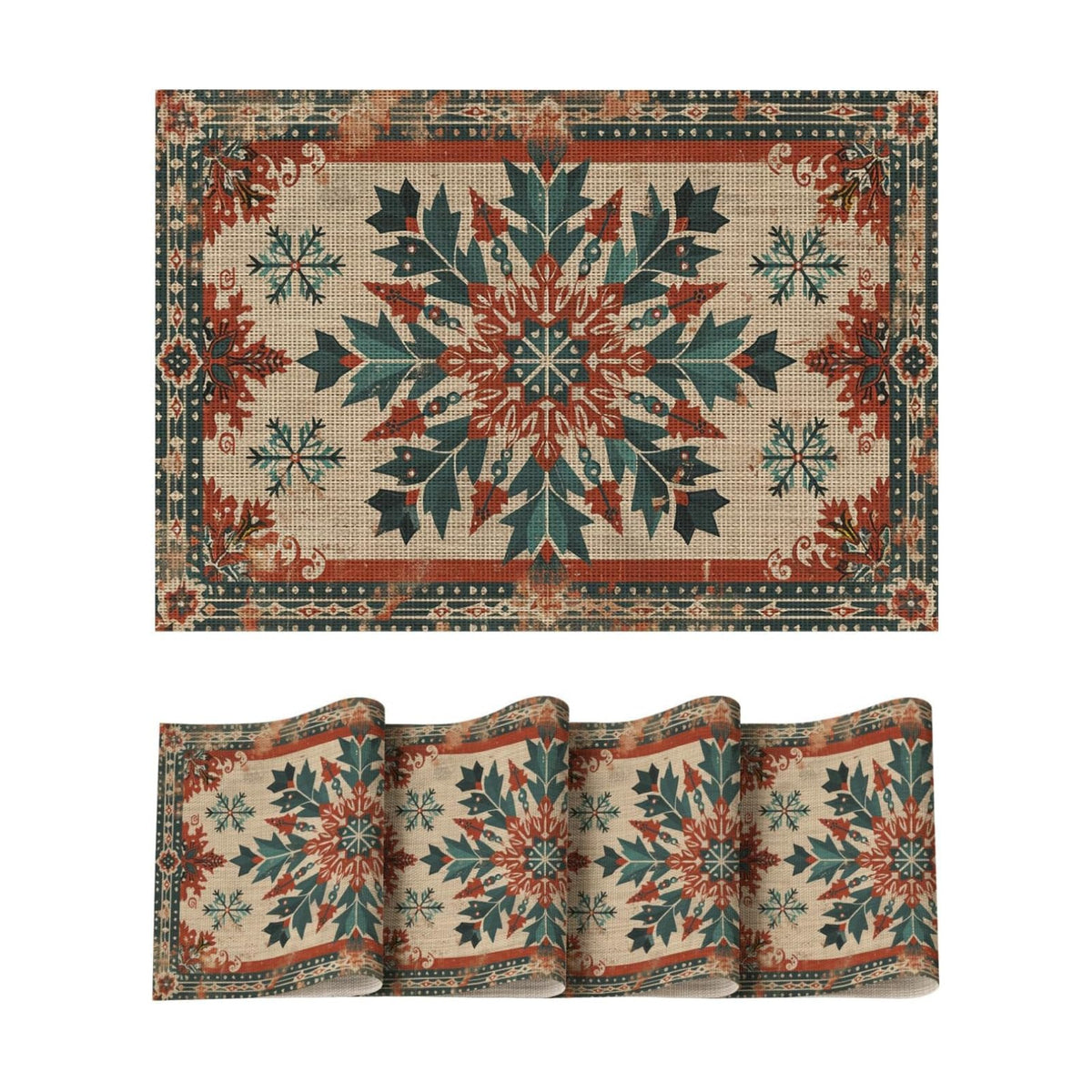 Artoid Mode Snowflakes Ethnic Boho Christmas Placemats Set of 4, Washable Heat Resistant Non-Slip Plastic PVC Place Mats for Farmhouse Holiday Party Dining Decor