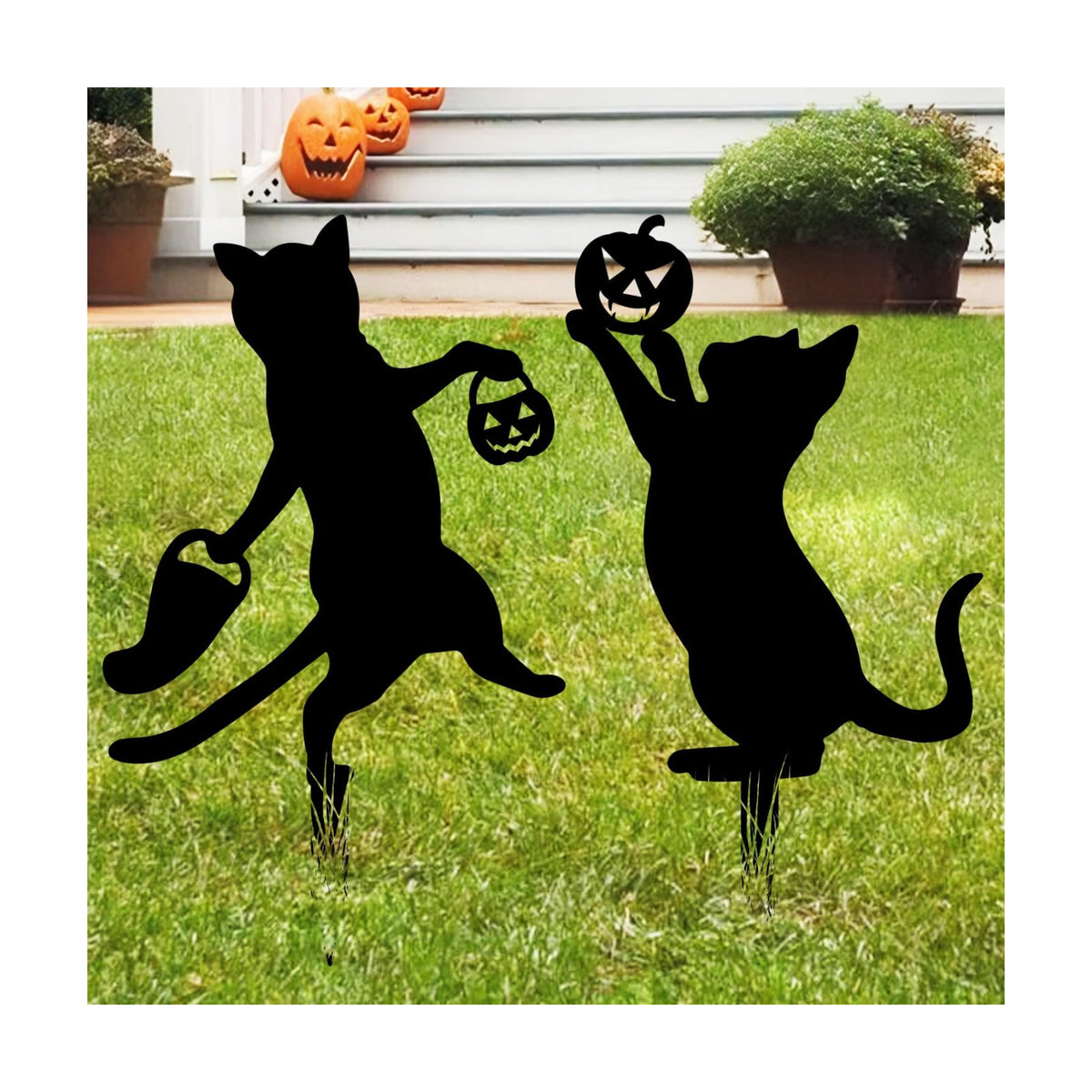 Halloween Garden Yard Decoration 2Pcs Metal Black Cat Halloween Stakes