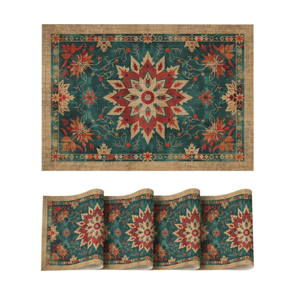 Artoid Mode Snowflakes Floral Ethnic Boho Christmas Placemats Set of 4, Washable Heat Resistant Non-Slip Plastic PVC Place Mats for Farmhouse Winter Holiday Party Kitchen Dining Decor