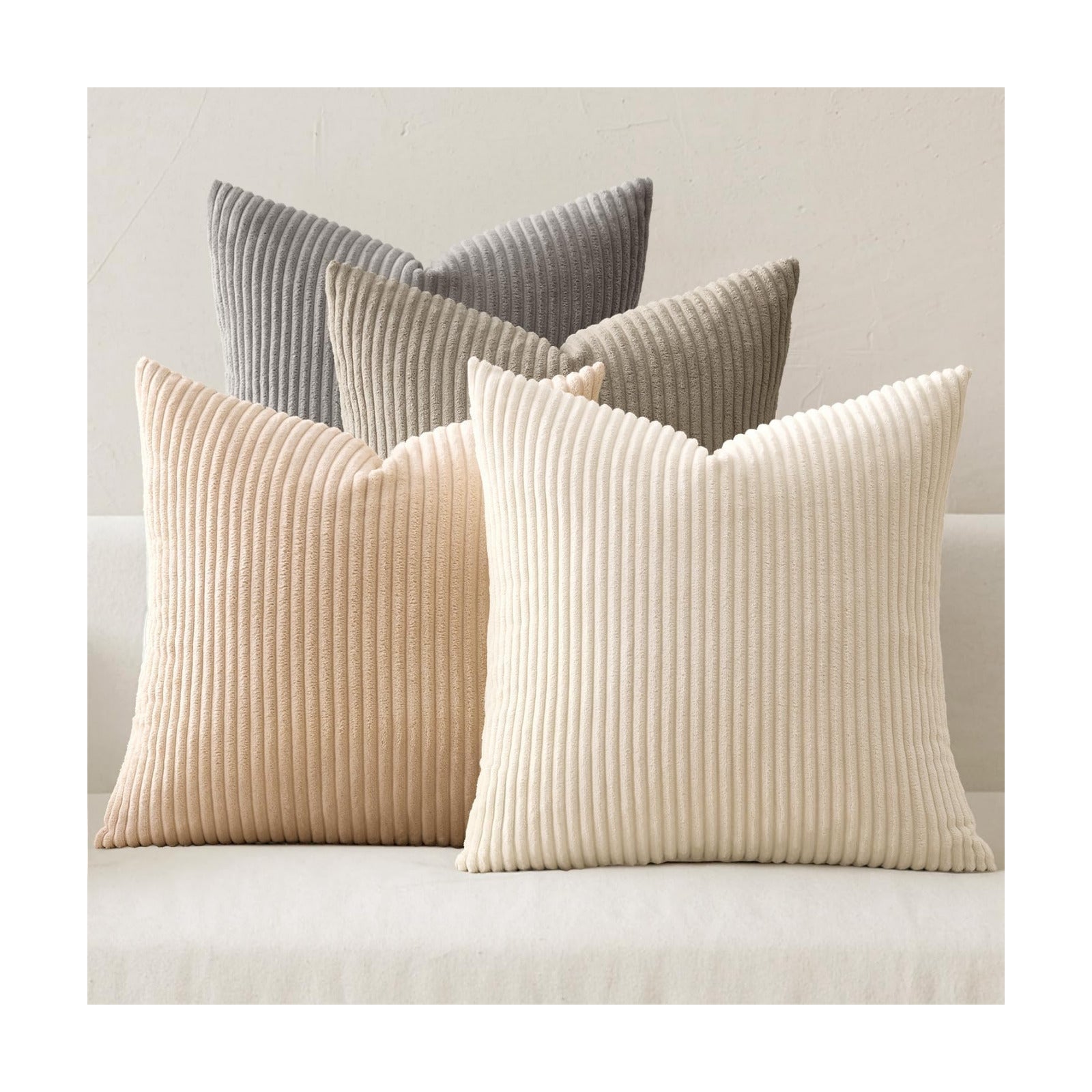 MIULEE Soft Corduroy Decorative Throw Pillow Covers Neutral Cream 20x20