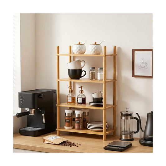 4-Tier Bamboo Coffee Bar Organizer,Coffee Bar Accessories, Mul-tifunctional Wooden Beaded Coffee Station Countertop