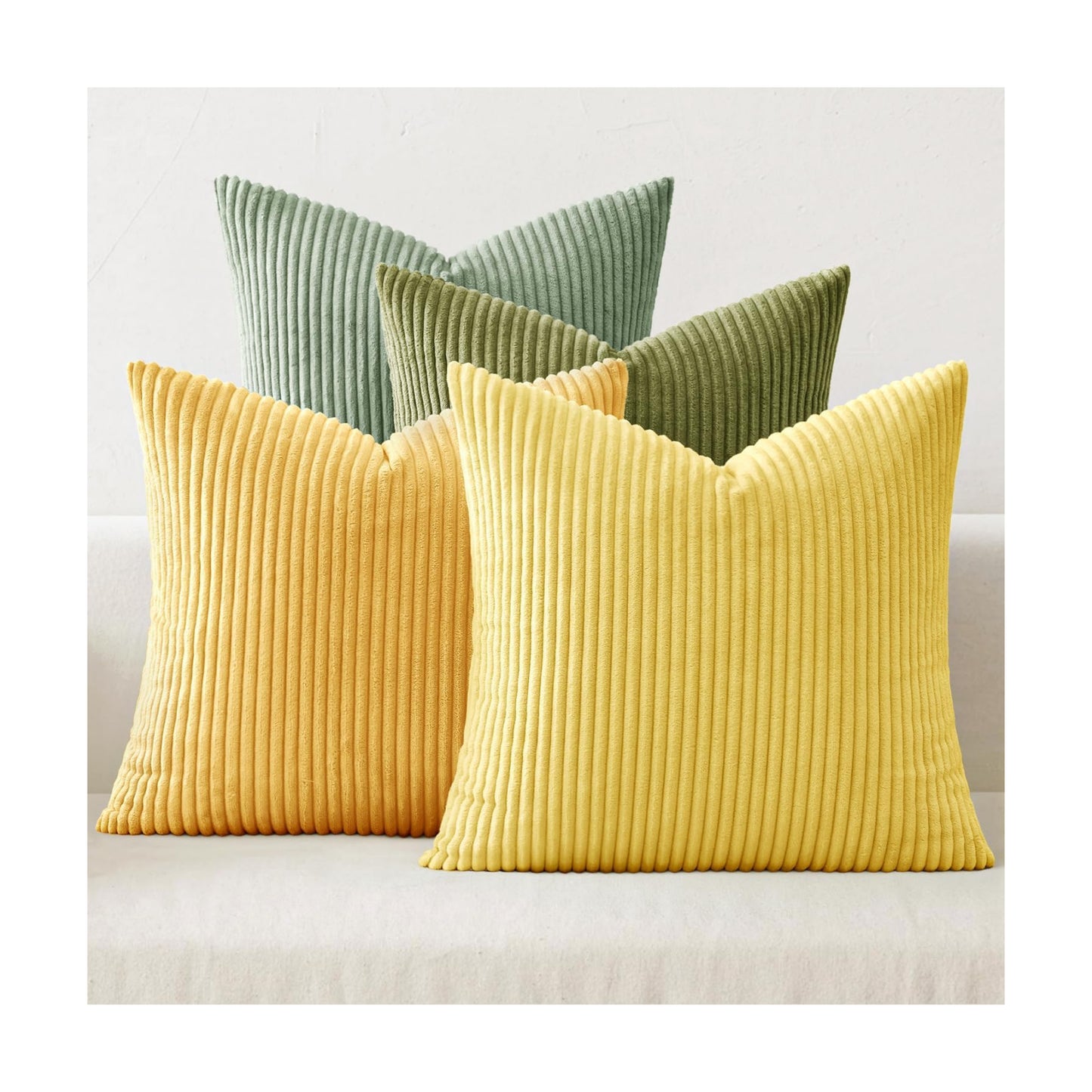 MIULEE Soft Corduroy Decorative Throw Pillow Covers Yellow Green 20x20