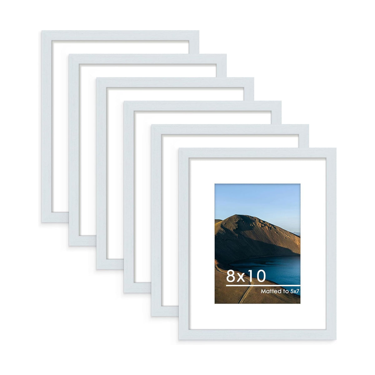 8x10 Picture Frame Set of 6, Wall or Tabletop Display, Blue | Display 5x7 with Mat or 8x10 Without Mat, Horizontal or