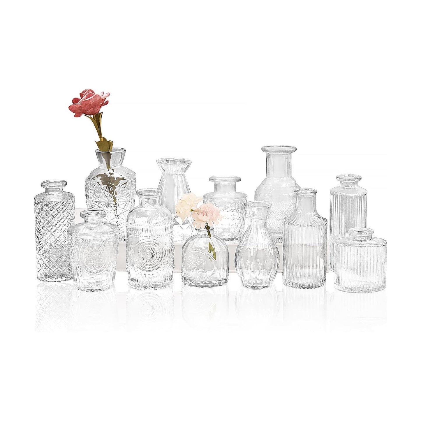 Glass Bud Vases-Small Vases for Flowers-Mini Bud Vases in Bulk -Vintage Vases / Set of 12