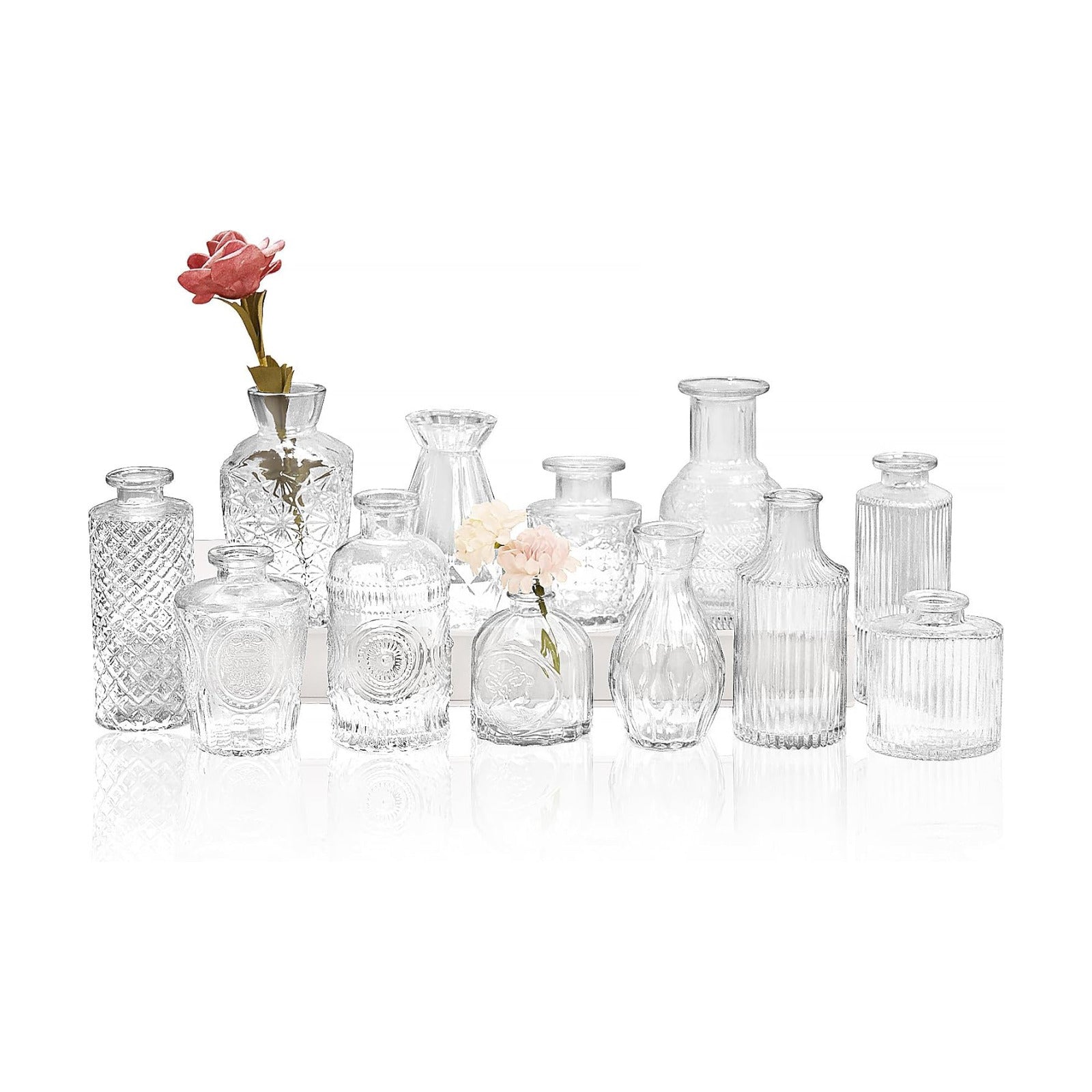 Glass Bud Vases-Small Vases for Flowers-Mini Bud Vases in Bulk -Vintage Vases / Set of 12