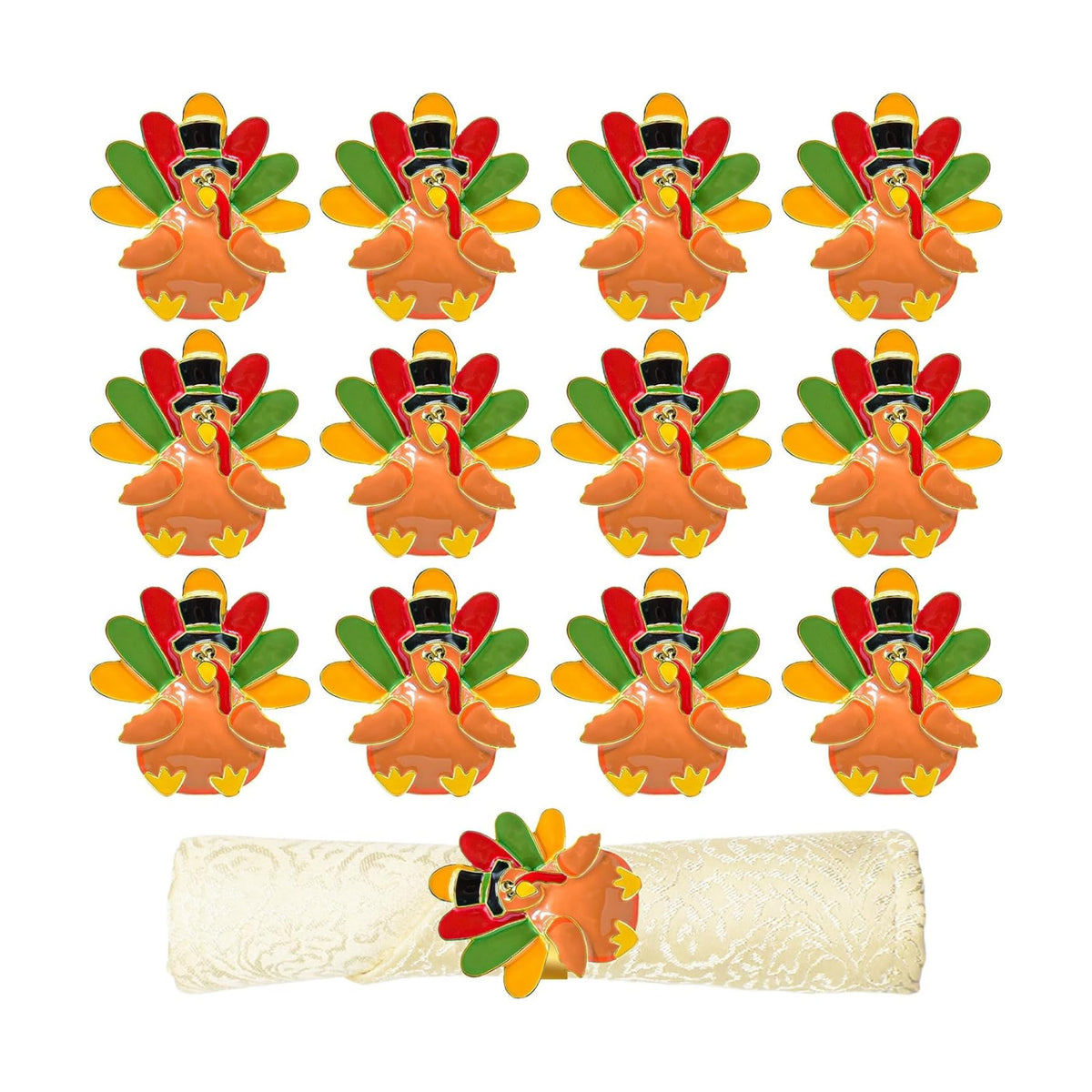 Legigo Set of 12 Turkey Napkin Rings for Thanksgiving Decorations- Thanksgiving Napkin Holder Fall Napkin Rings for Dinner Wedding Banquet Family Gatherings Table Settings Decor Present
