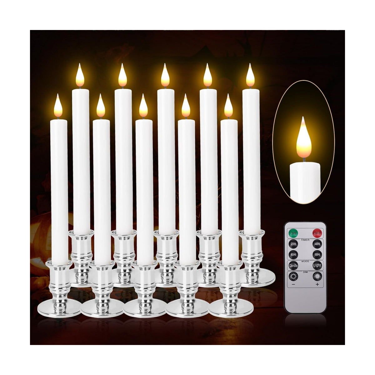 LED Flameless Window Candles With Remote Timer Battery Operated-Realistic Flickering Candlesticks Lights With Removable