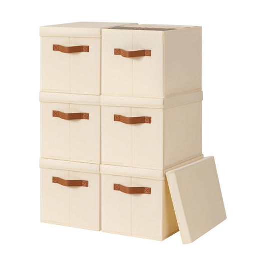 Storage Bins / Fabric Storage Baskets / Beige / L / Set of 6