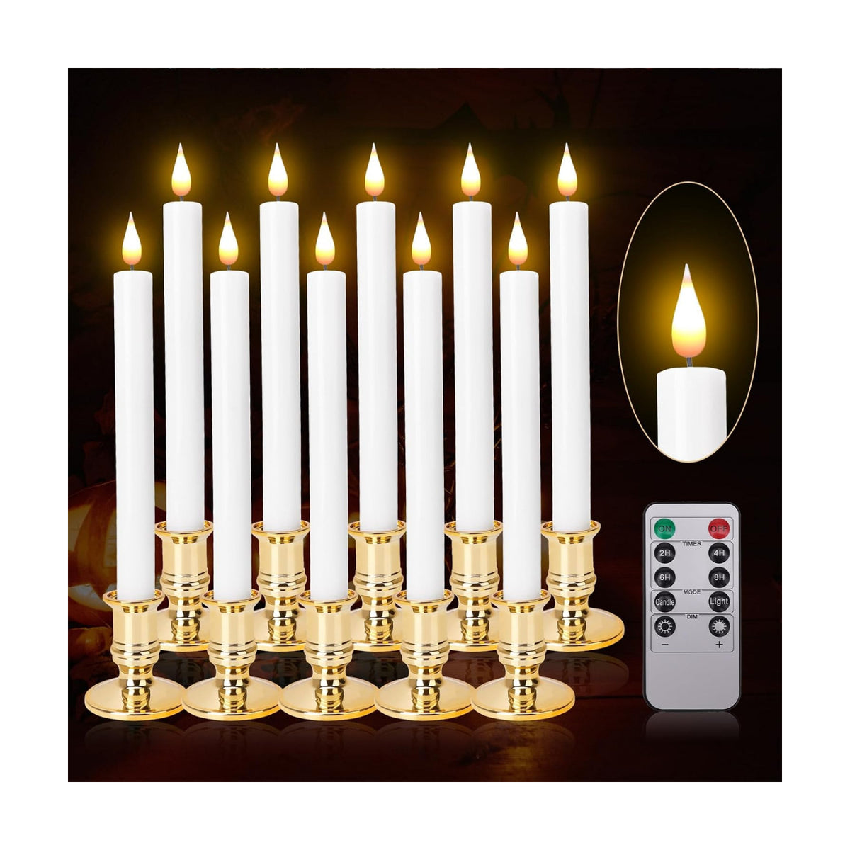 LED Flameless Window Candles With Remote Timer-Battery Operated Realistic Flickering Candlesticks Lights With Removable