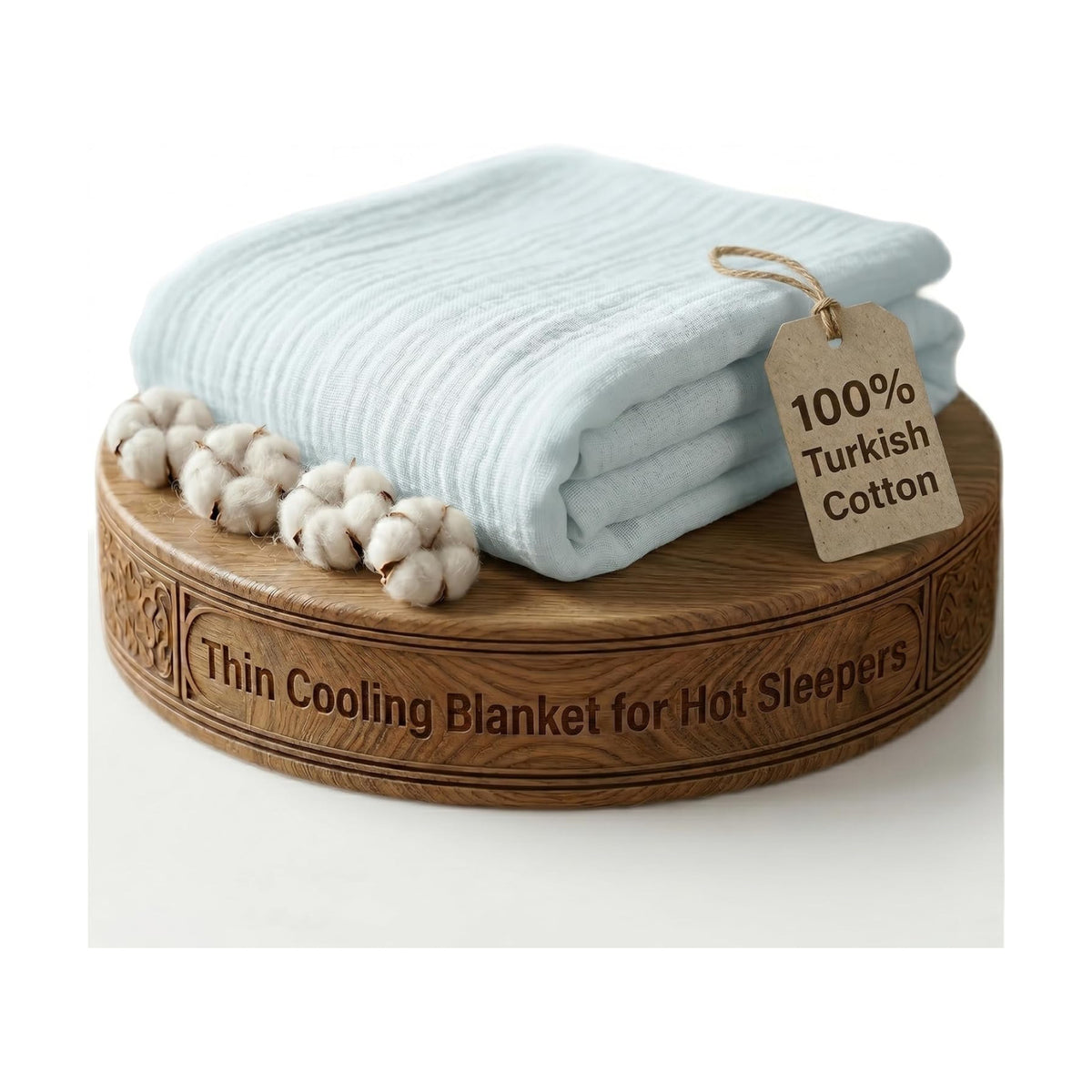 100% Turkish Cotton Muslin Blanket: Thin Cooling Summer 79x90 - Aqua Green