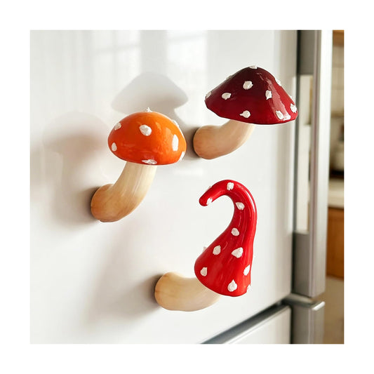 Handmade Clay Fake Mushrooms Unique Small Mushroom Figurines / Red / Set of 3