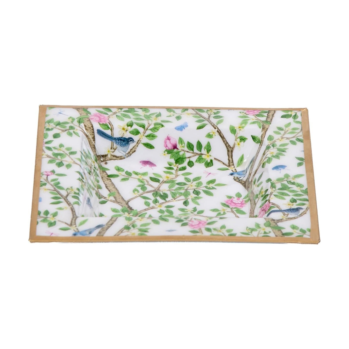 Enameled Metal Vanity Tray / Vintage Botanical / Square / Gold