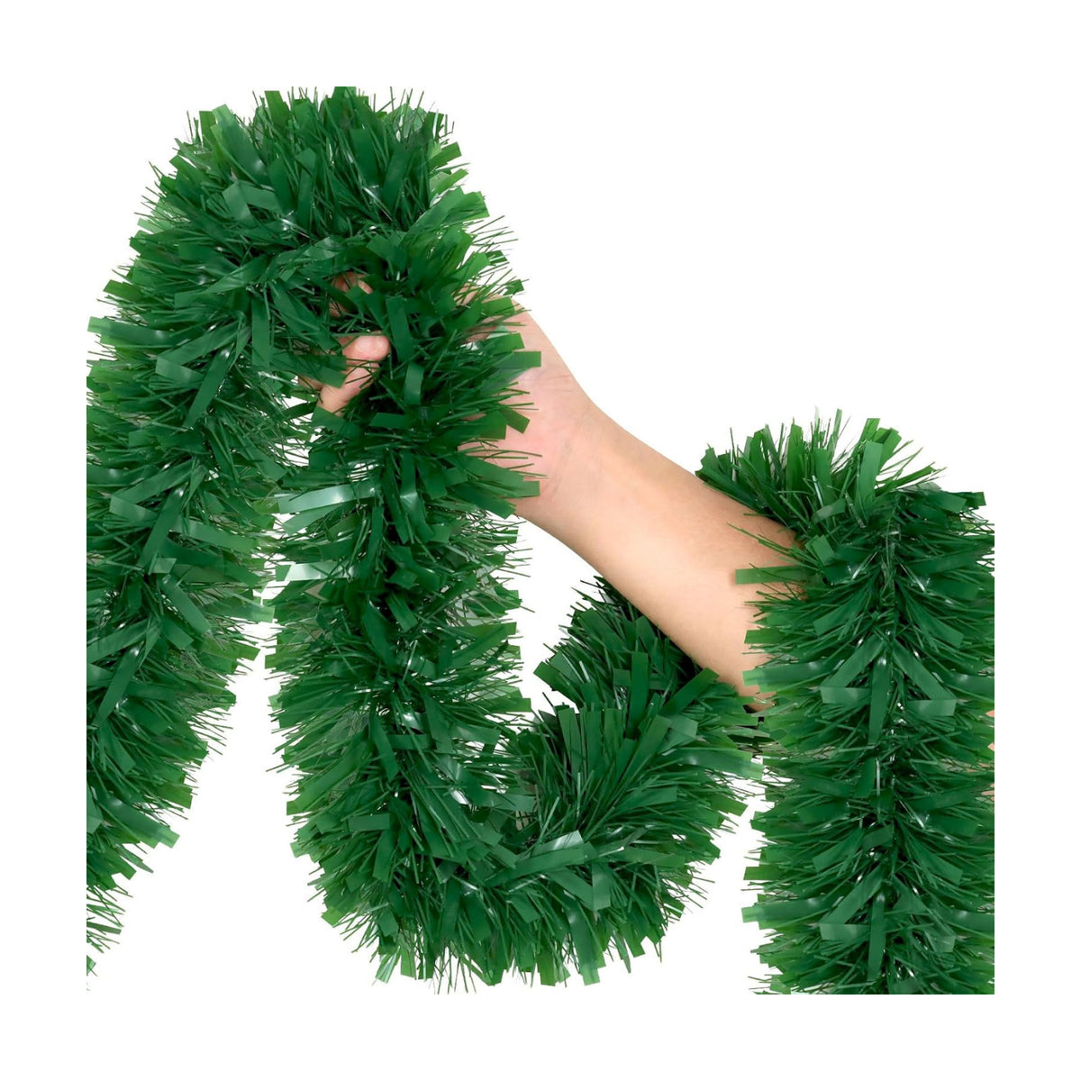 50Ft Green Christmas Garland Decorations,Xams Greenery Tinsel Stems Non-Lit Soft Twist Garland Decor for Tree Stairs Railing Front Door Mantle Fireplace Indoor Outdoor Holiday Home