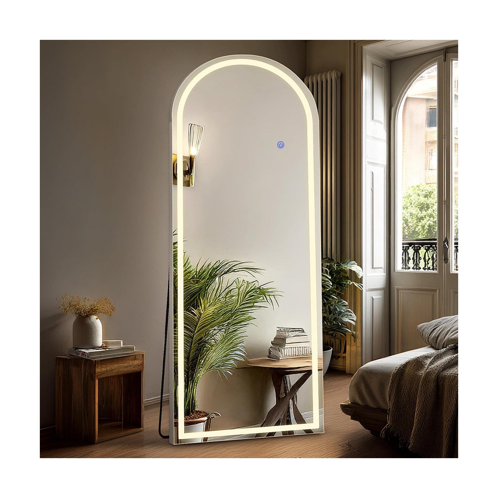 DUMOS Arched Full Length Mirror Lighted, 20"x63" LED Floor Standing Mirror