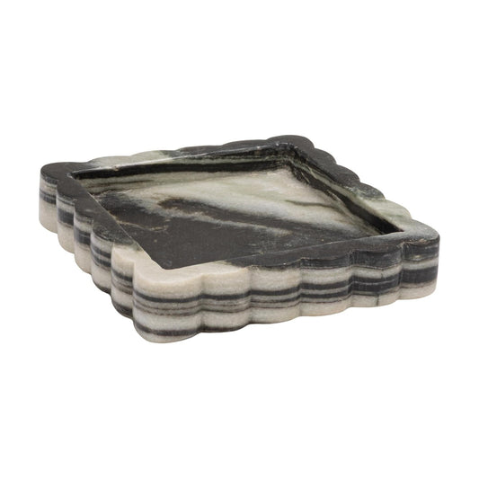 Square Mélange Scalloped Marble Tray / Grey