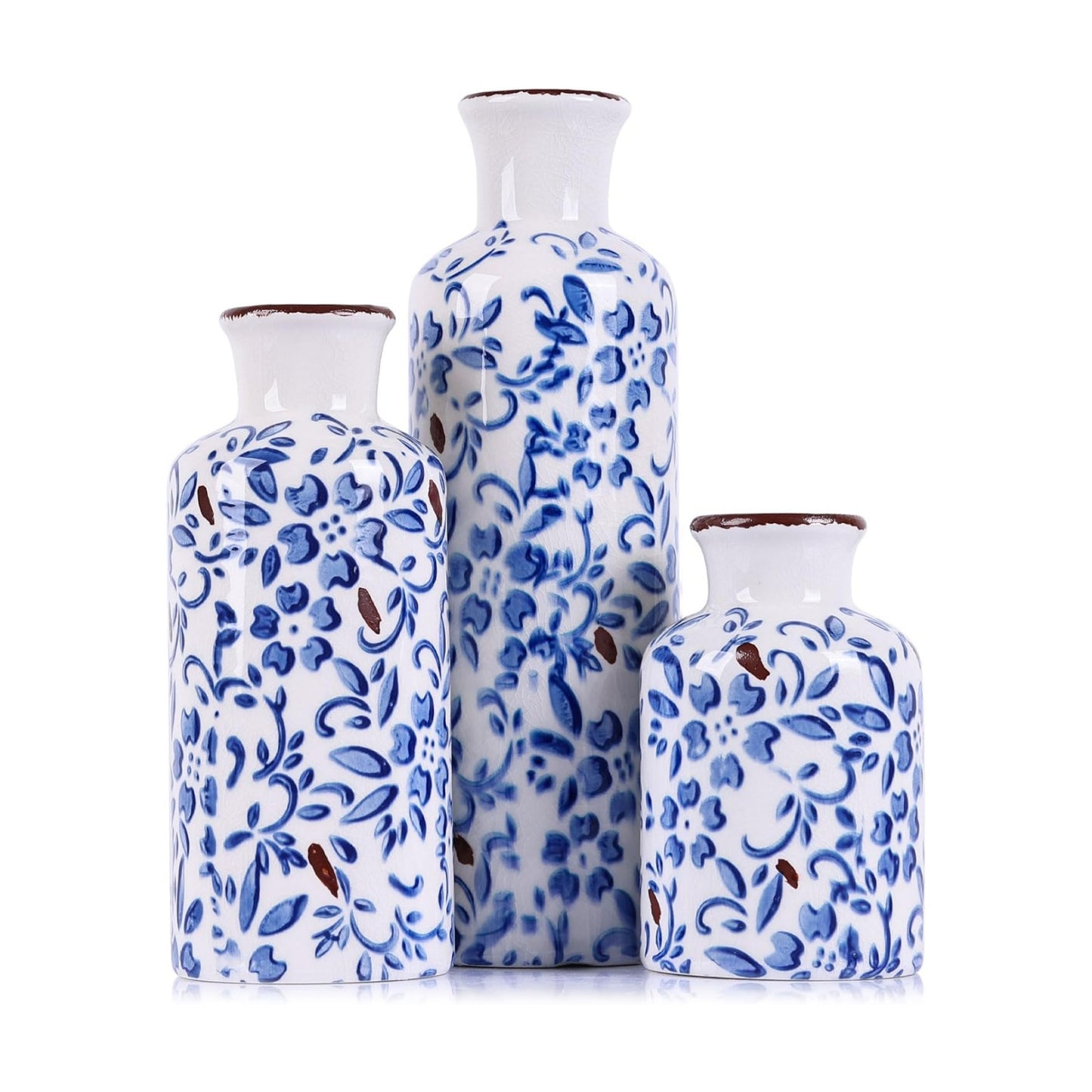 Chinoiserie Decor Ceramic Vases Set / Blue Floral