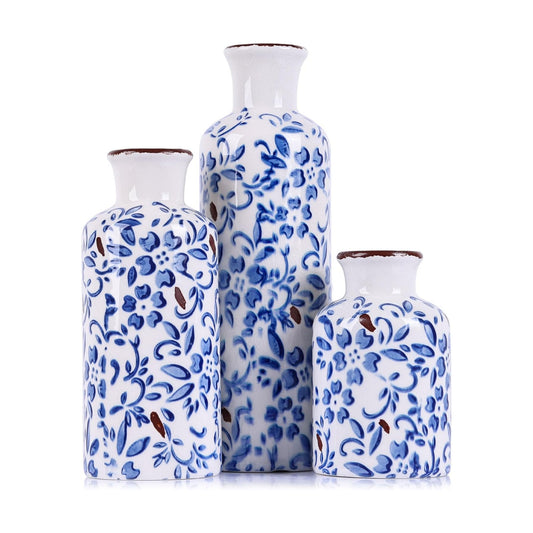 Chinoiserie Decor Ceramic Vases Set / Blue Floral
