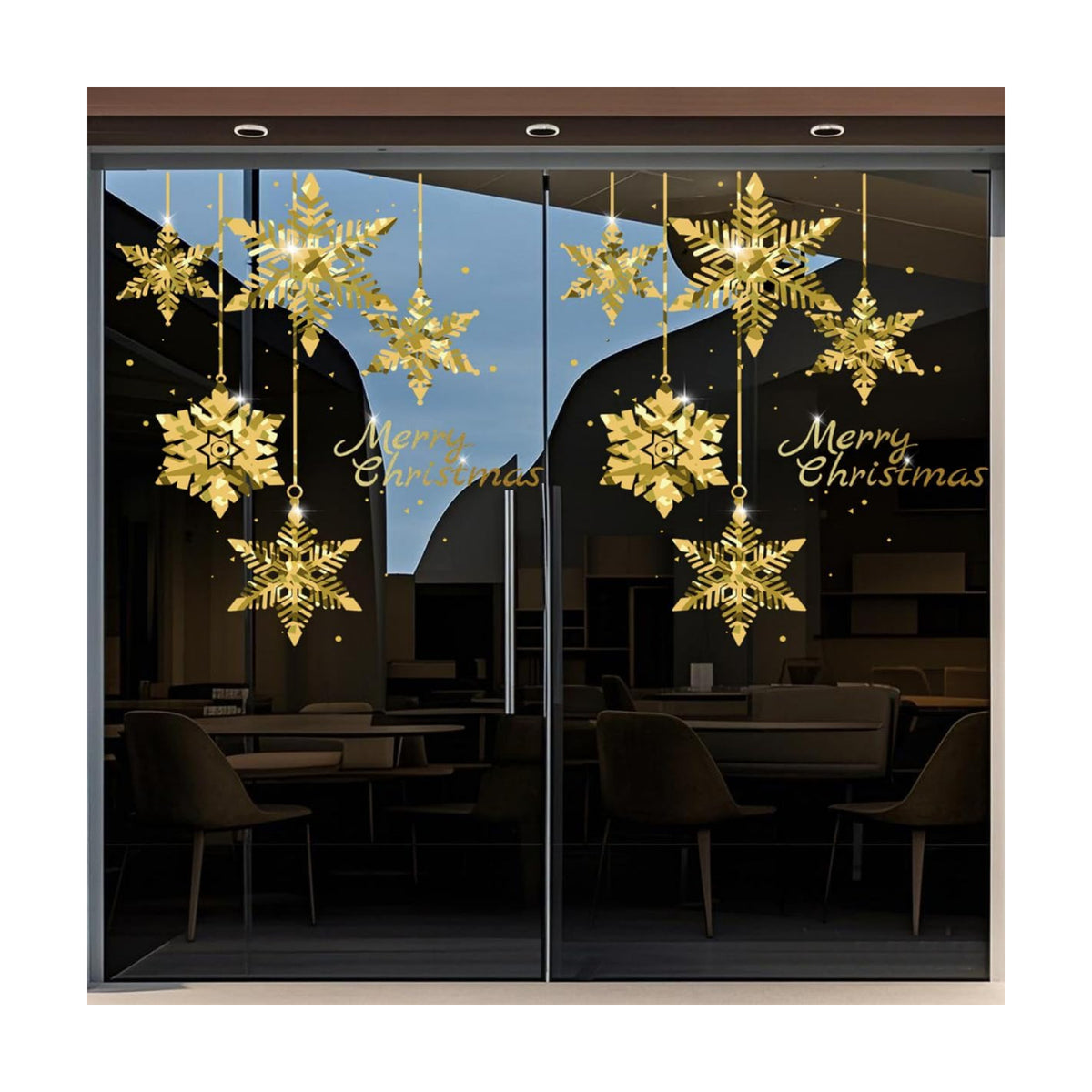 Christmas Tree Window Clings Stickers for Glass, Golden Christmas Snowflake Windows Static Stickers, DIY Wall Window Door Mural Showcase Decal Sticker (2 Pack Style B)