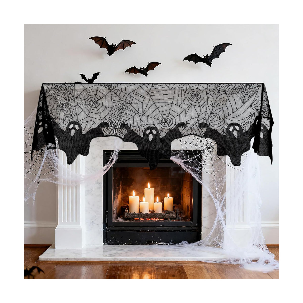 Pangda Halloween Spider Web Mantle Scarf Black, 19.7x78.7inch, Ghost