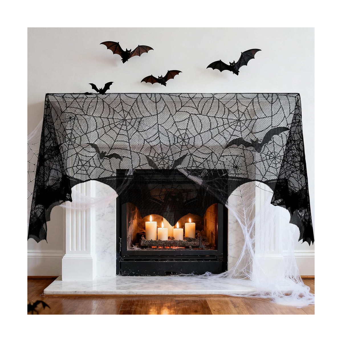 Pangda Halloween Spider Web Mantle Scarf Black, 19.7x78.7inch, Bat