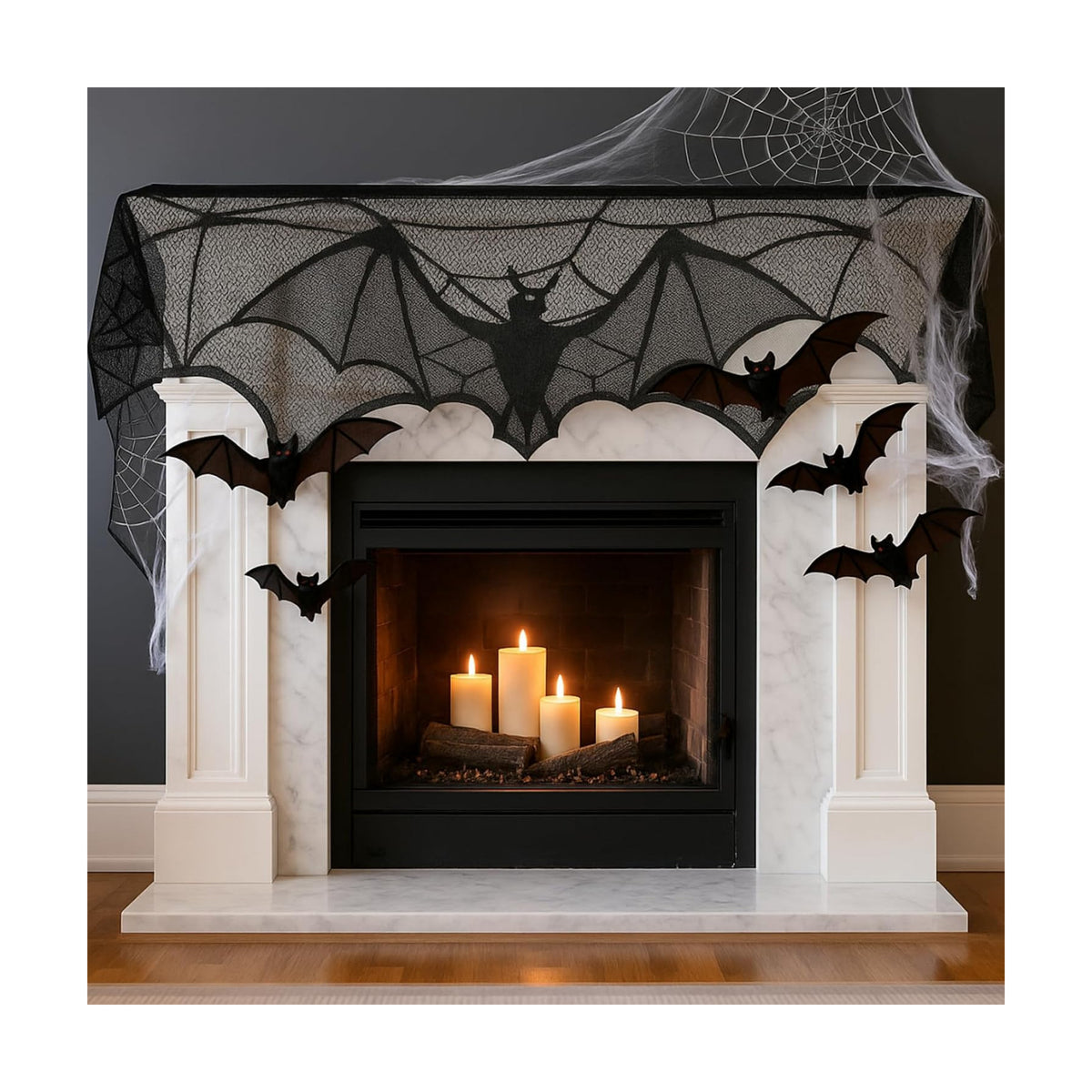 Pangda Halloween Spider Web Mantle Scarf Black, 22.4x36.6inch, Large Bat