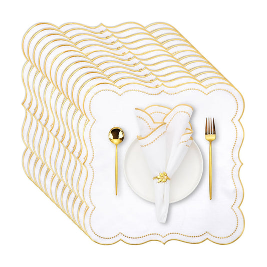 Hahafelt Cloth Napkins 18x18inches Scalloped Embroidery Cloth Napkins Washable Polyester Table Dinner for Hotel