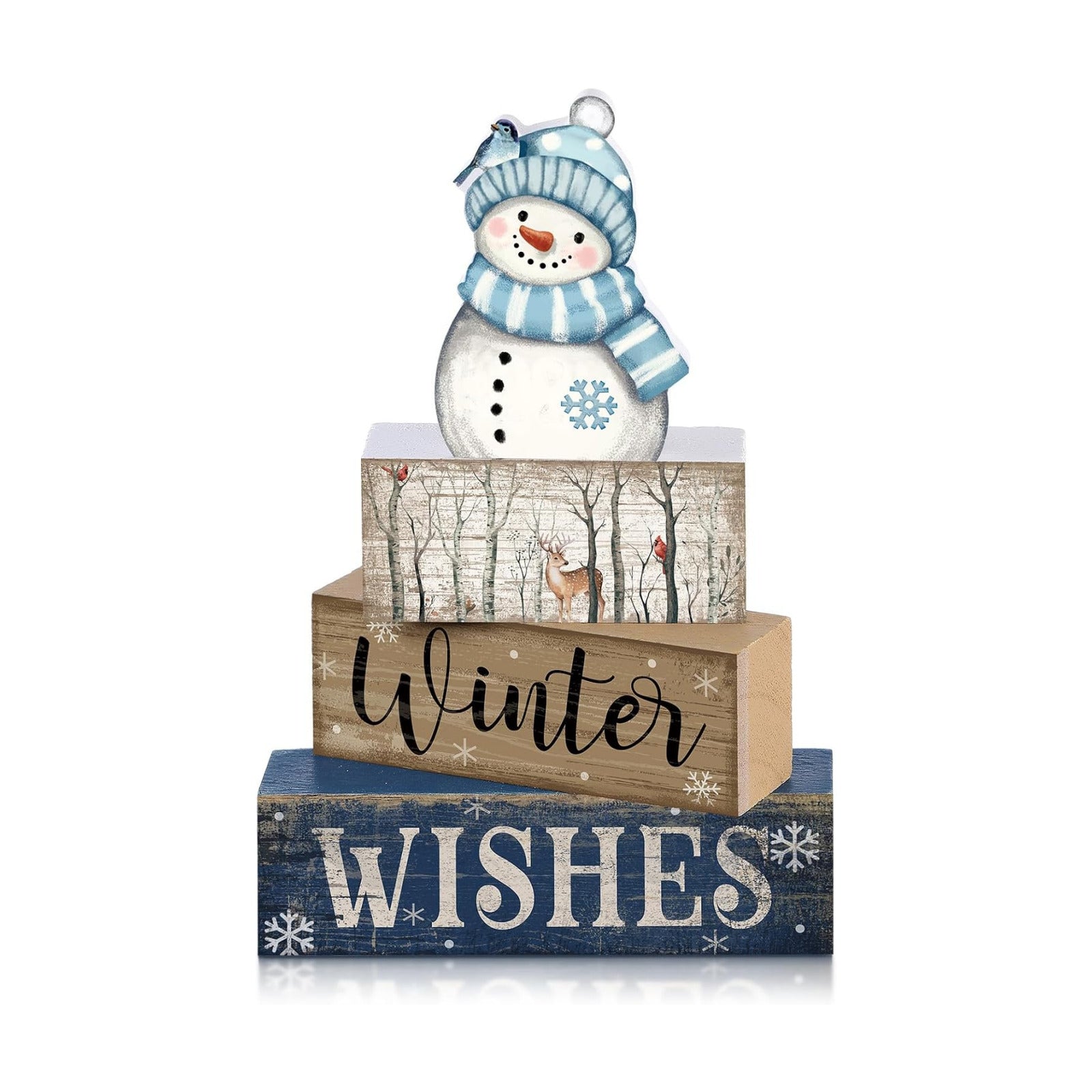 Lineshading 4 Pcs Christmas Table Decor Snowman Wooden Block Signs