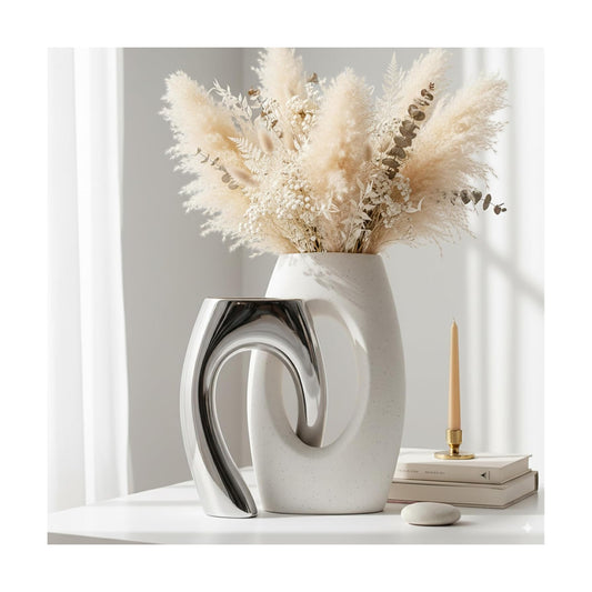 Ceramic Vase by / White&silver / Set of 2