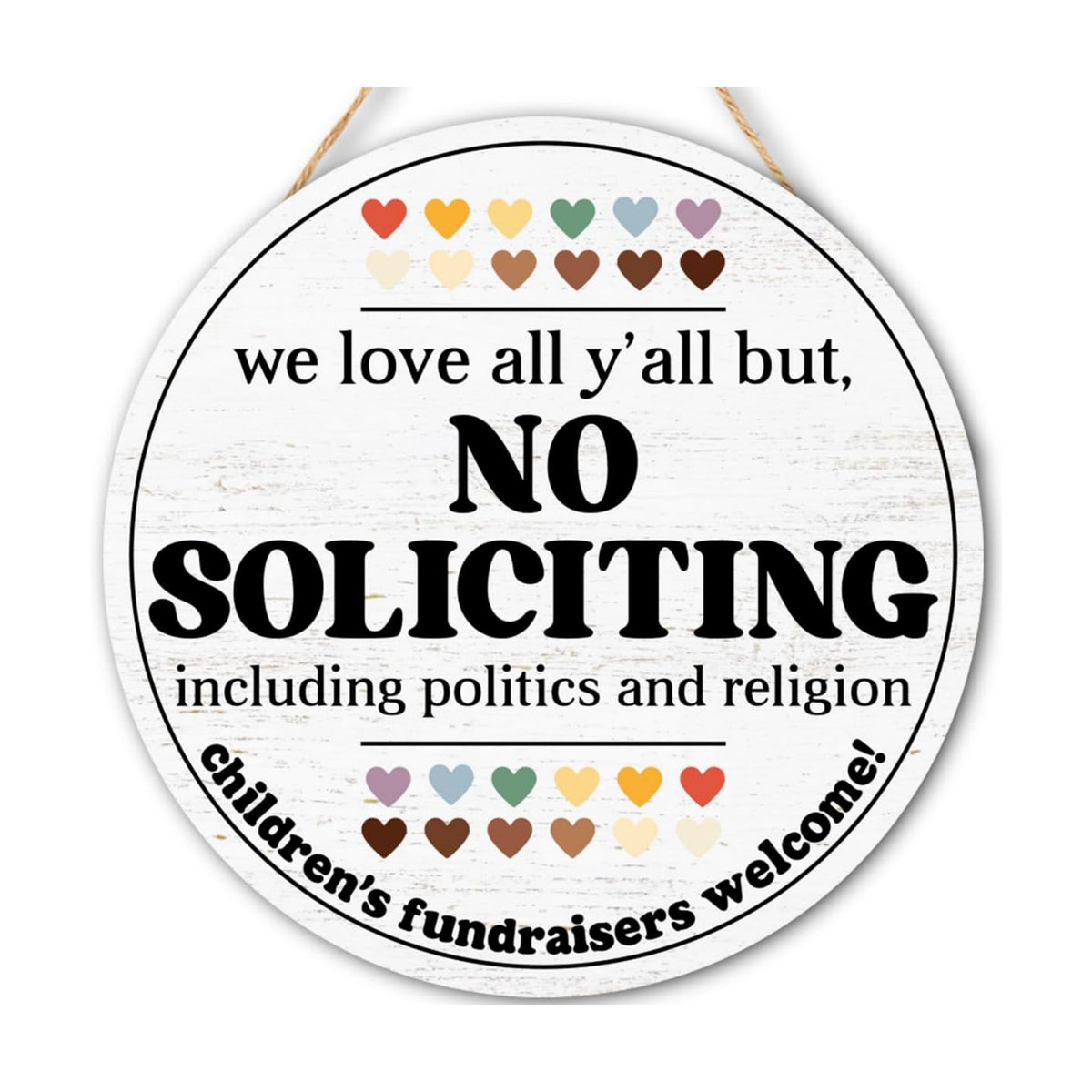 No Soliciting Round Wood Hanging Sign for Front Door,Do Not Knock or Ring Doorbell House Welcome Sign