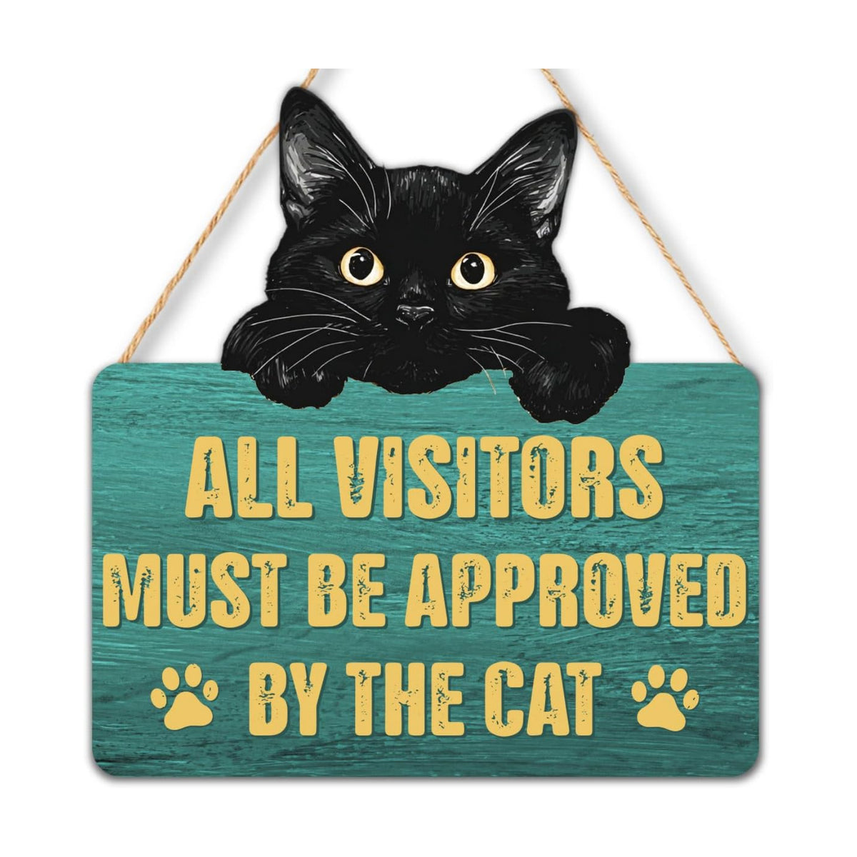 Funny Black Cat Wood Hanging Sign for Front Door, Cat Gifts House Welcome Sign