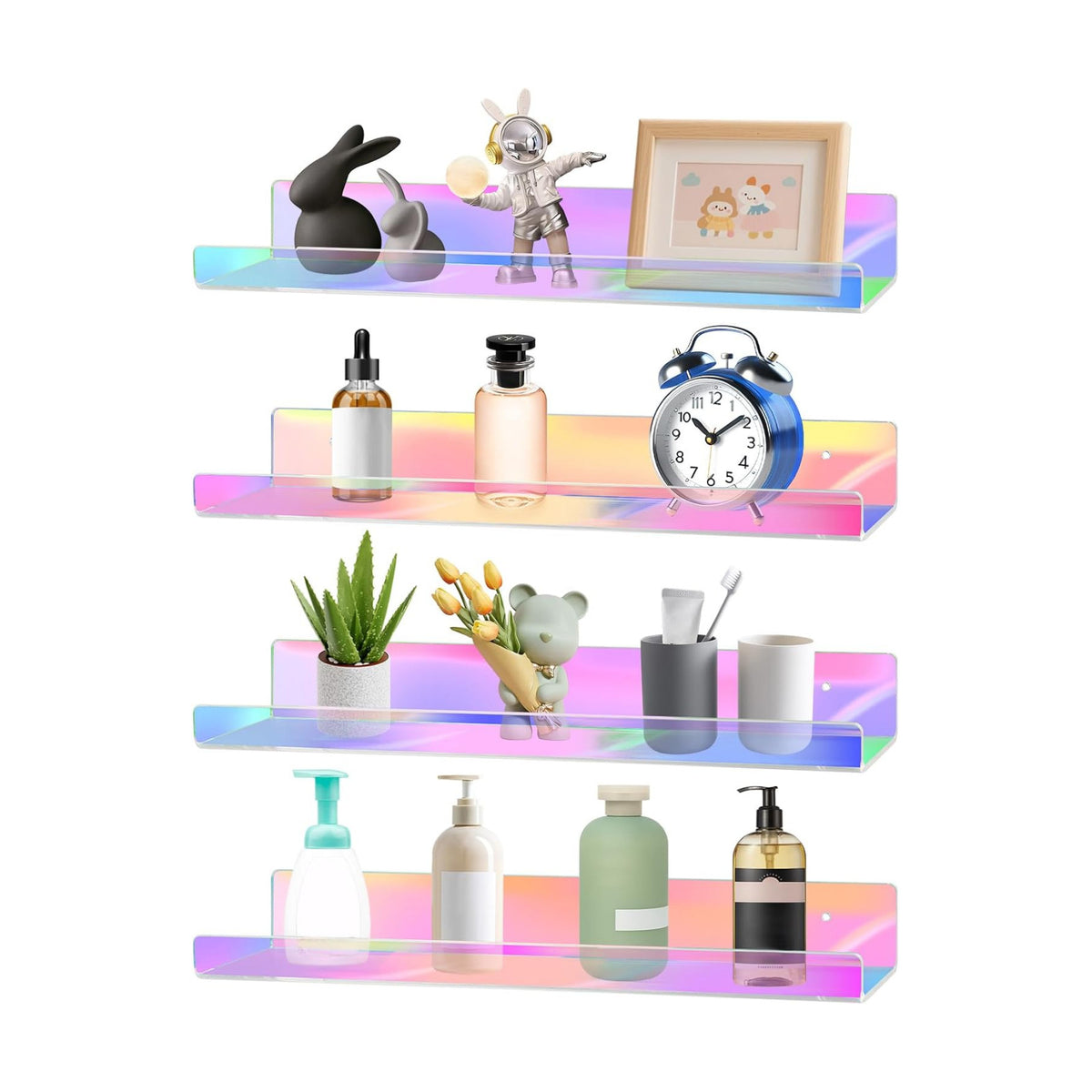 Dezzer 4 Pack Acrylic Shelves for Wall, 15" Acrylic Floating Shelves for Bathroom Bedroom, Invisible Bookshelf Wall