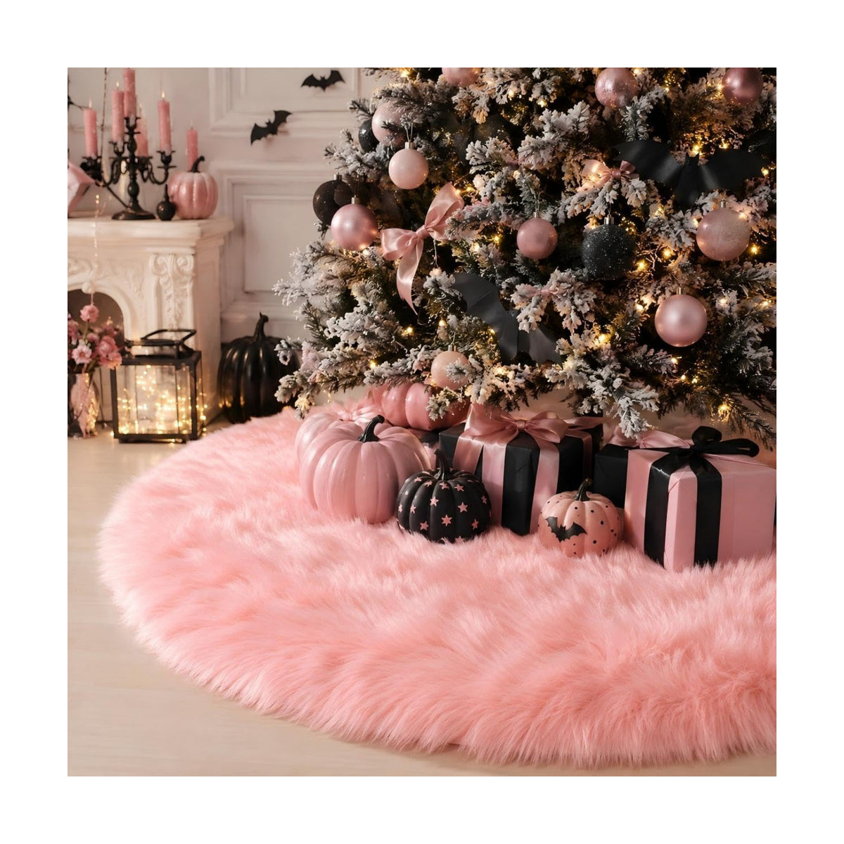 28 Inch Pink Faux Fur Christmas Tree Skirt for Christmas Decorations