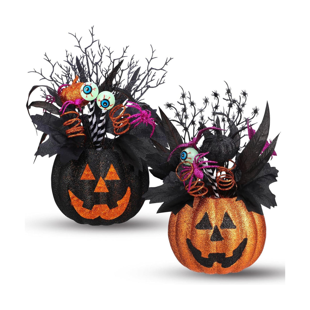 Giegxin 2 Pack Halloween Table Centerpieces Decorations 14'' x 10'' Jack O Lantern Artificial Flowers Pumpkin with Spider and Eyeball Halloween Tabletop Decor for Home Kitchen Indoor Outdoor