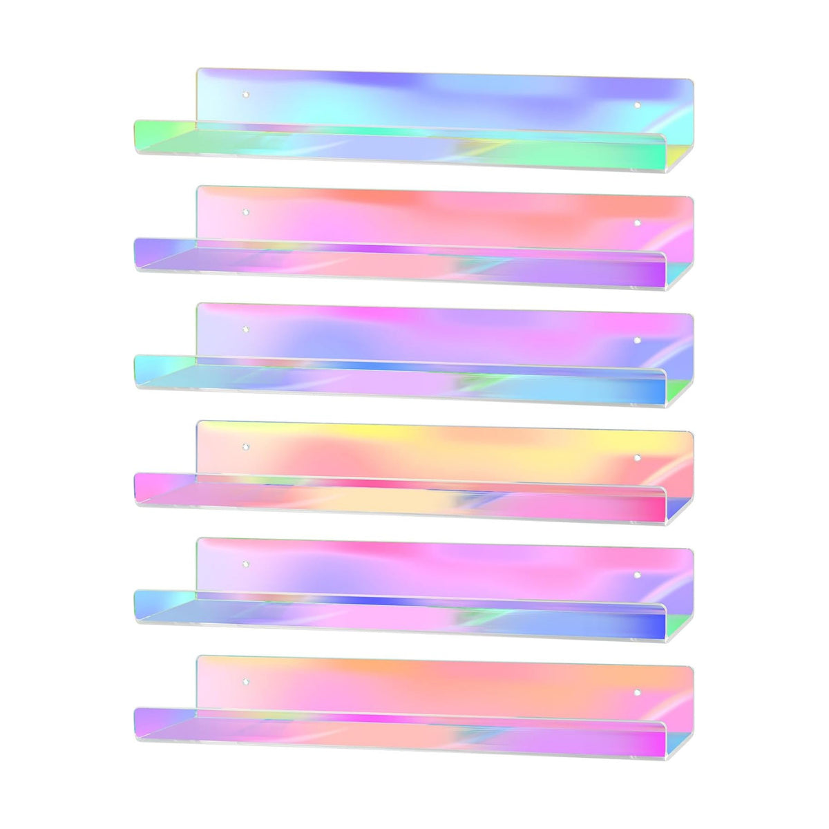 Dezzer 6 Pack Acrylic Shelves for Wall, 15" Acrylic Floating Shelves for Bathroom Bedroom, Invisible Bookshelf Wall