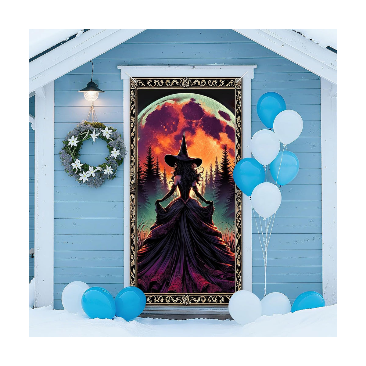 IVN Halloween Moonlit Witch Door Cover Decorations 35x71 Inch