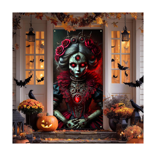IVN Halloween Rose Crown Skull Doll Door Cover Decorations 35x71 Inch
