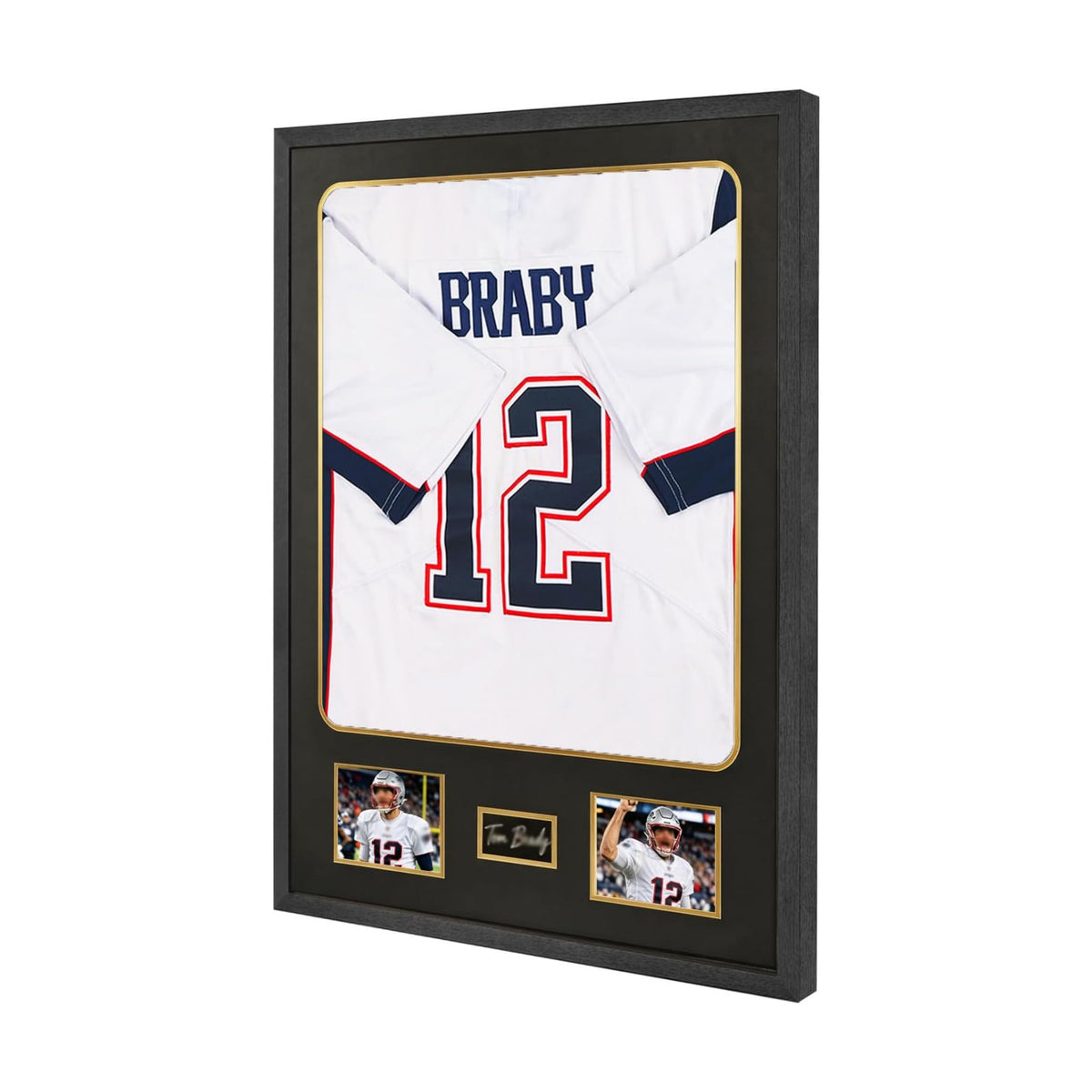 KCRasan Tempered Glass Jersey Frame Display Case with Black Gold Mat | Wooden Sport Jersey Shadow Box Frame with