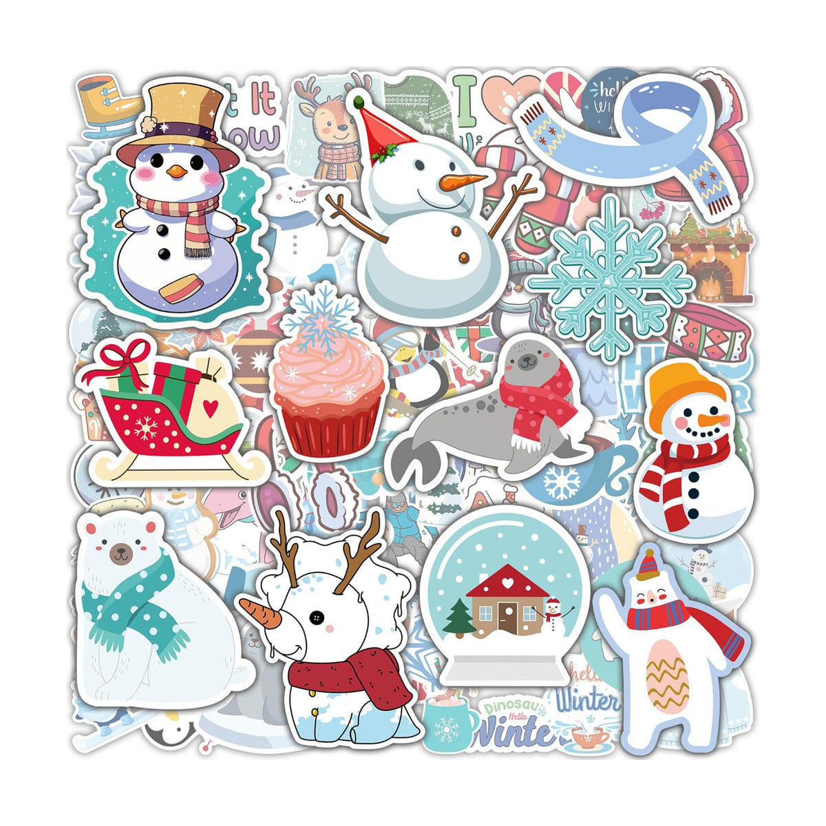 OHOME Winter Stickers | 100 PCS Snowflake Stickers for Kids - Vinyl Winter Games Toys Gifts Activities Party Favors Supplies - Snowman Crafts Bulk for Classroom Home
