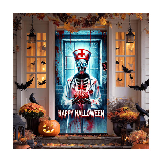 IVN Halloween Skeleton Nurse Door Cover Decorations 35x71 Inch