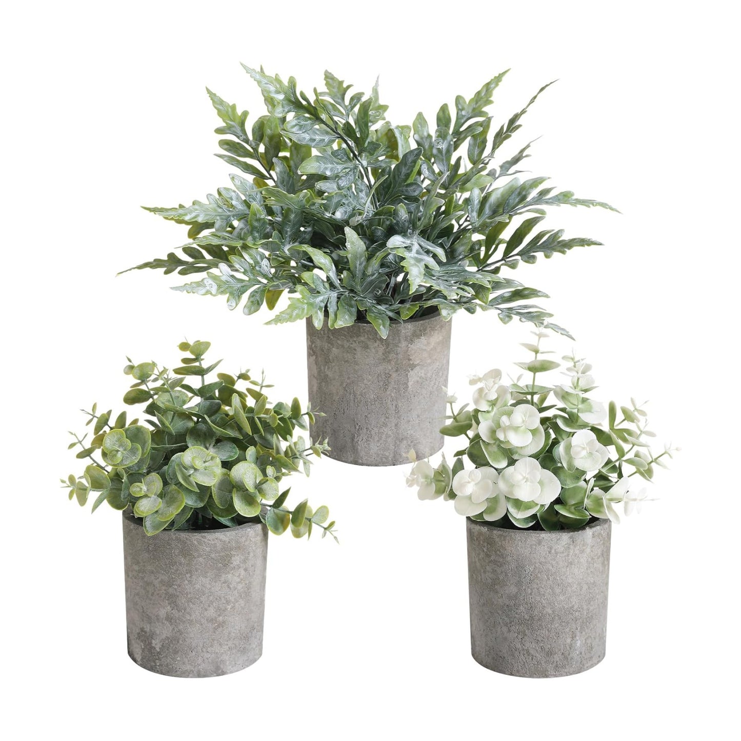Mini Potted Fake Plants Artificial Plastic Indoor Eucalyptus Plants / Green / Set of 3