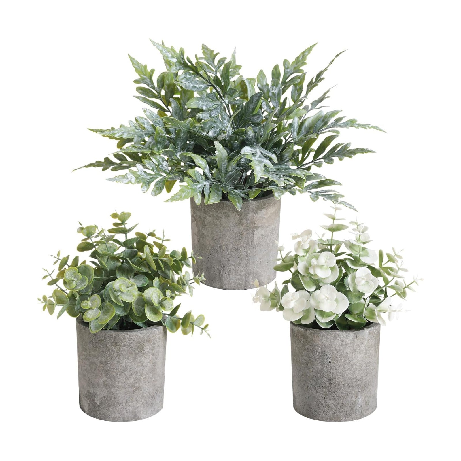 Mini Potted Fake Plants Artificial Plastic Indoor Eucalyptus Plants / Green / Set of 3
