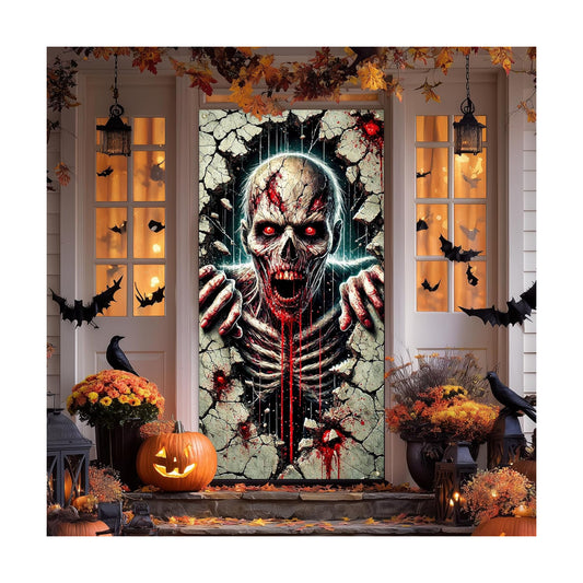 IVN Halloween Cracked Wall Skeleton Door Cover Decorations 35x71 Inch