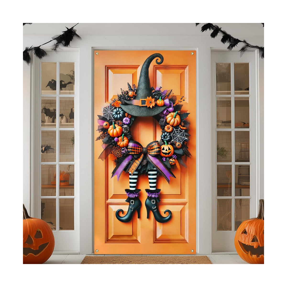 IVN Halloween Witch Legs Wreath Door Cover Decorations 35x71 Inch